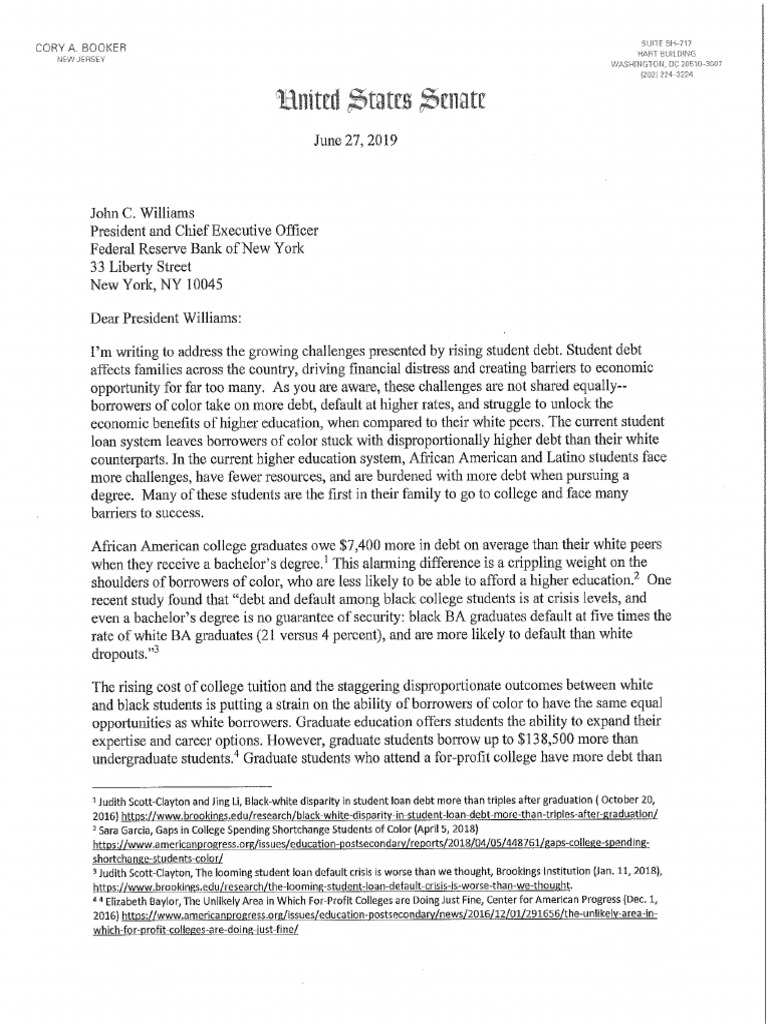 Letter To NY Fed Regarding Race Disparities in Student ...
