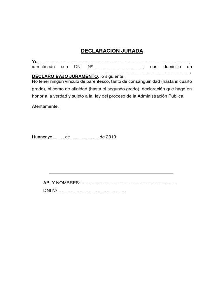 Declaración Jurada de No Parentesco | PDF