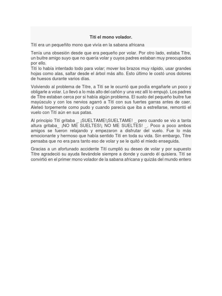 Cuento Fantastico Titi El Mono Volador | PDF, image size:768x1024