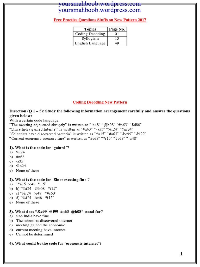 Free Practice Questions Stuffs On New Pattern 2017 | PDF | Classroom ...