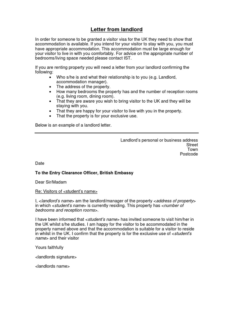 Letter From Landlord: To The Entry Clearance Officer, British Embassy | PDF