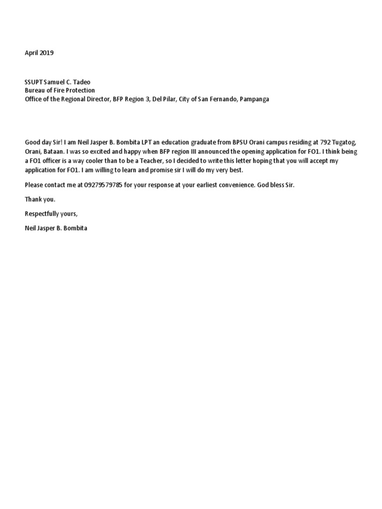 Application letter for bfp pdf