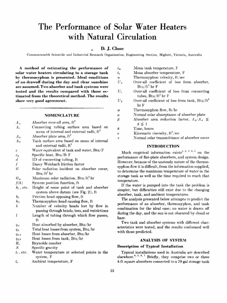 The Performance of Solar Water Heaters With Natural Circulation | PDF ...