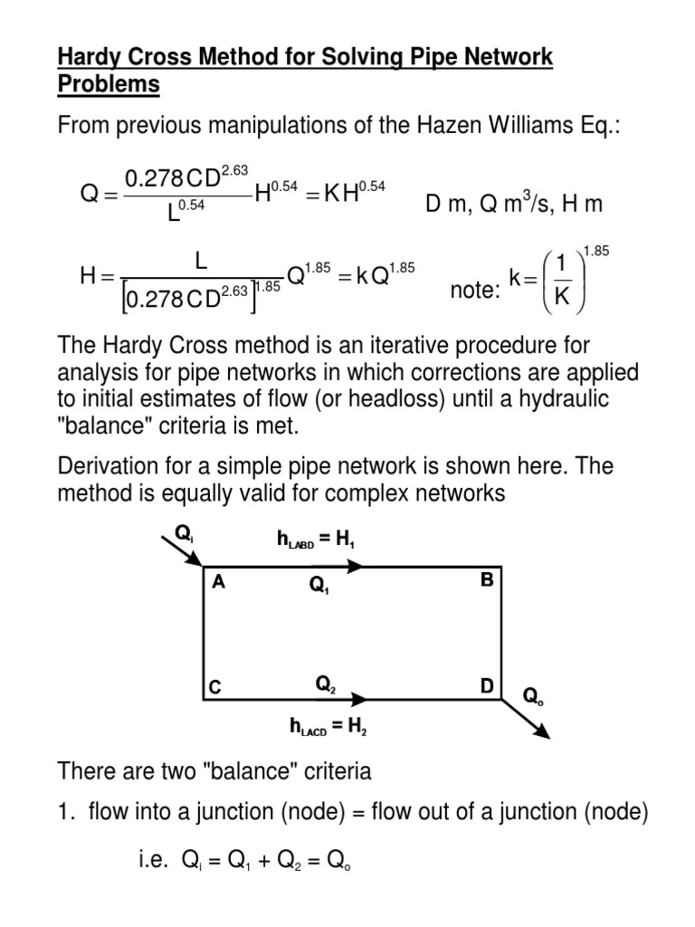 Hardy Cross Method for Pipe Networks | PDF