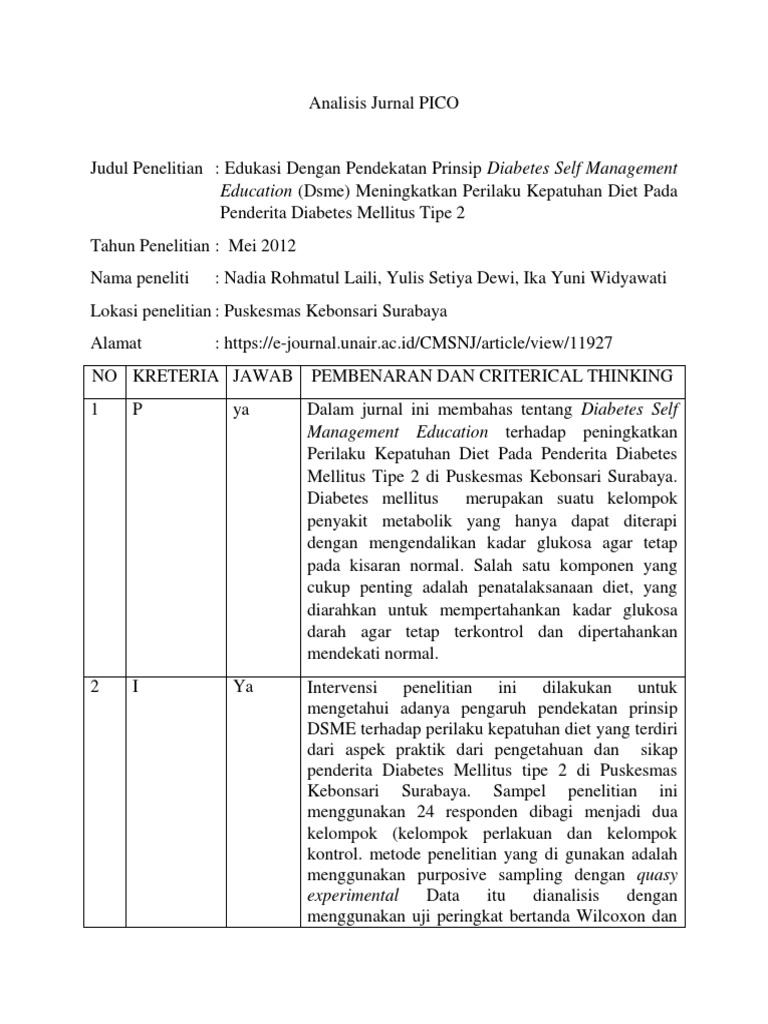 Analisis Jurnal Pico Dm Tipe 2 Pdf