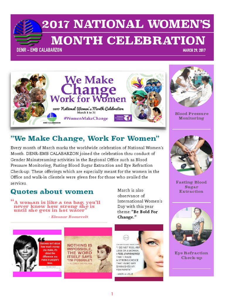 National Women’s Month Activities 2017 | PDF | Empowerment | Gender ...
