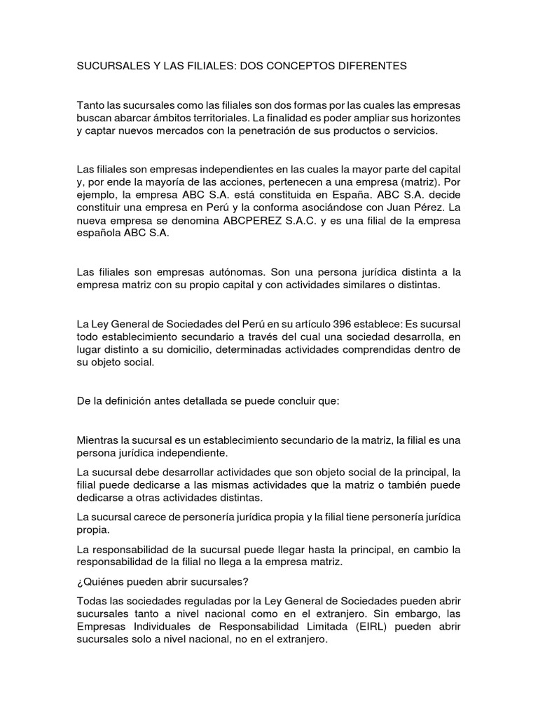 Sucursales y Las Filiales | PDF | Subsidiario | Sociedad de ...