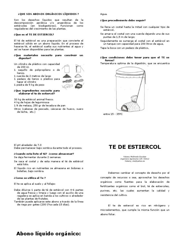 Elaboración y Uso del Té de Estiércol | PDF | Estiércol | Fertilizante