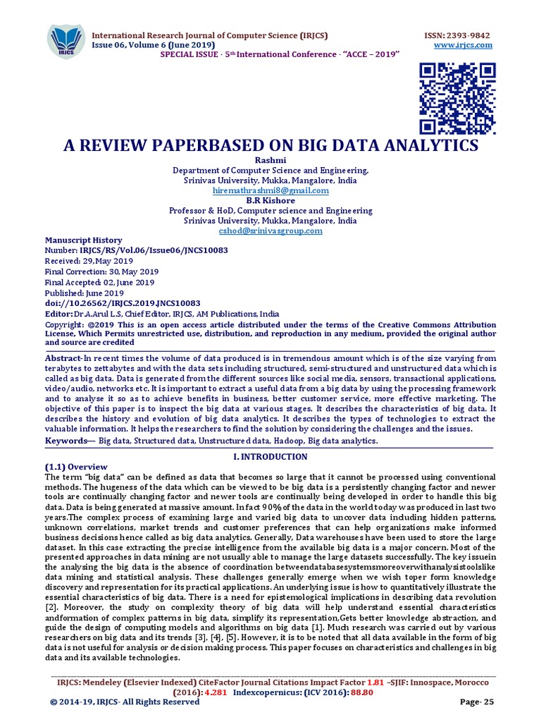 A Review Paperbased On Big Data Analytics: Rashmi | PDF | Big Data ...