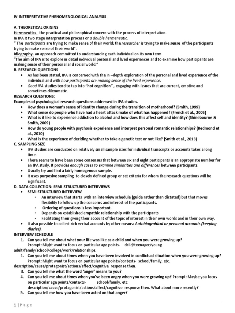 Iv-Interpretative Phenomenological Analysis | PDF | Experience ...