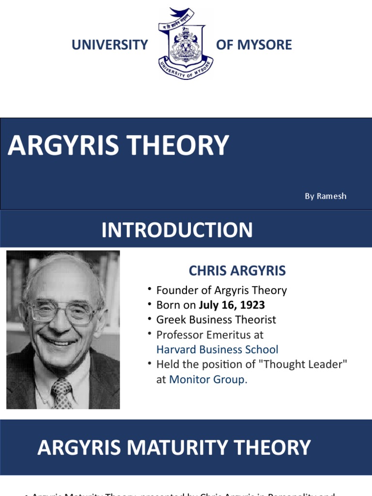 Argyris Maturity Theory By Ramesh Self Control Self Management