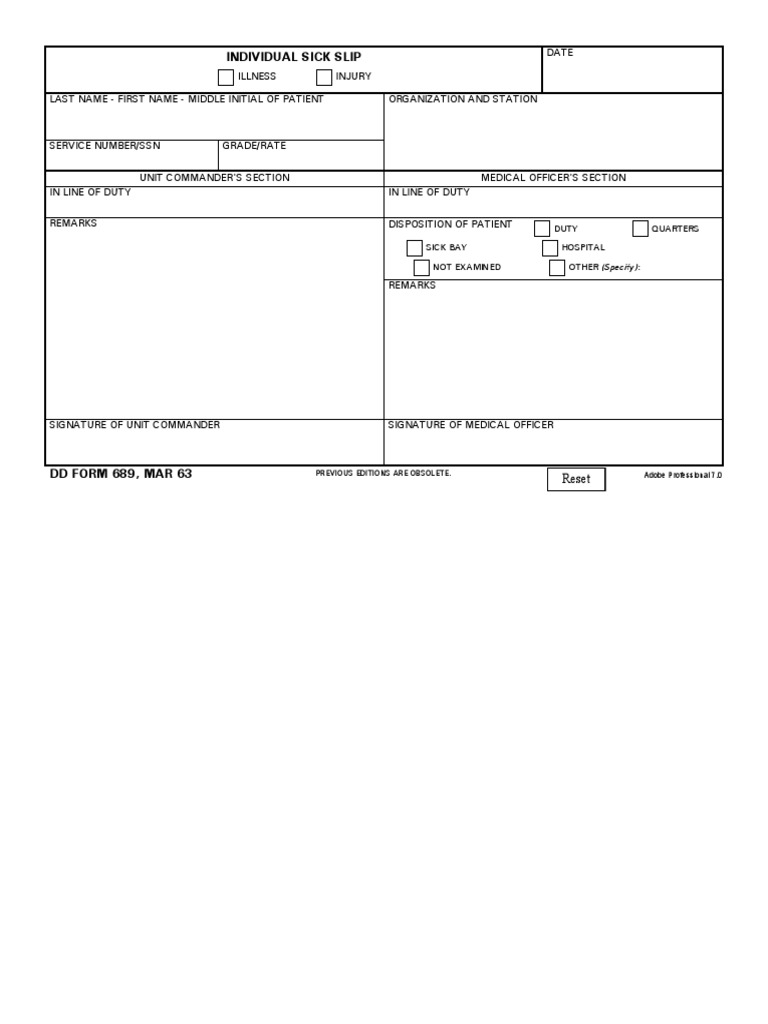 DD Form 689 Individual Sick Slip | PDF