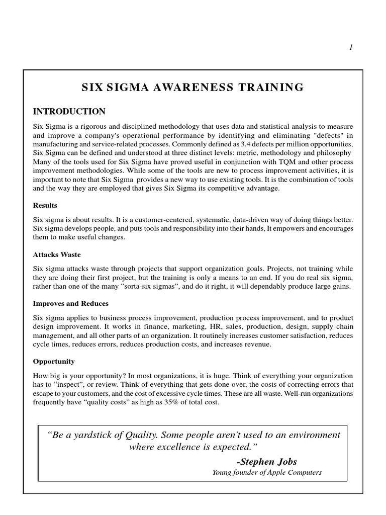 Six Sigma Awareness Training | PDF | Six Sigma | Business Process