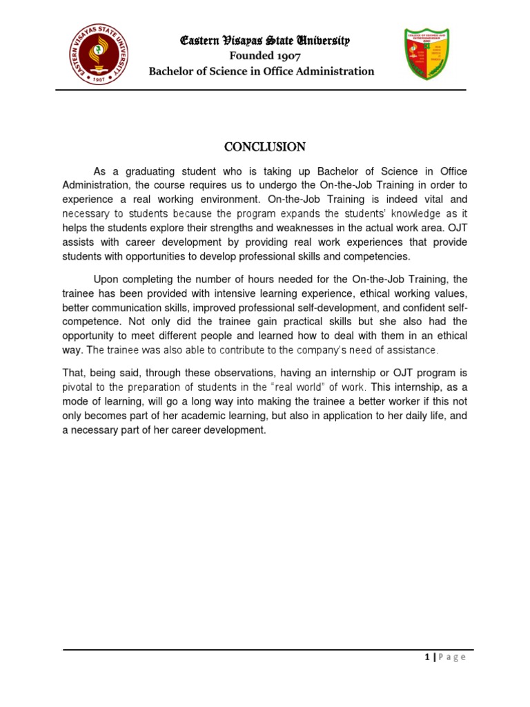 Ojt Learning Journal Conclusion Pdf
