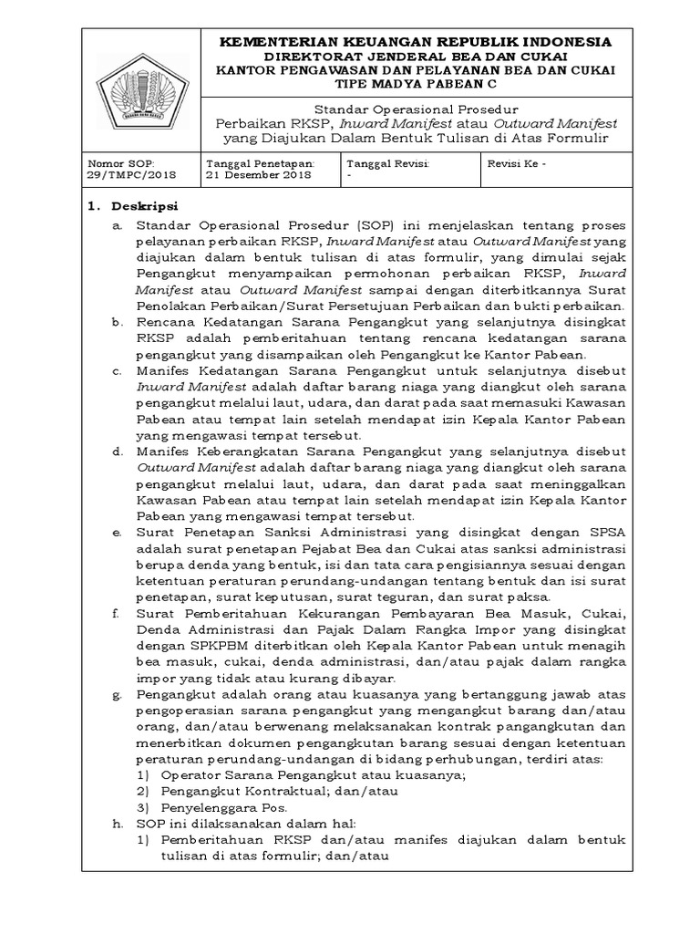 SOP Perbaikan RKSP, Inward, Outward Manifest | PDF