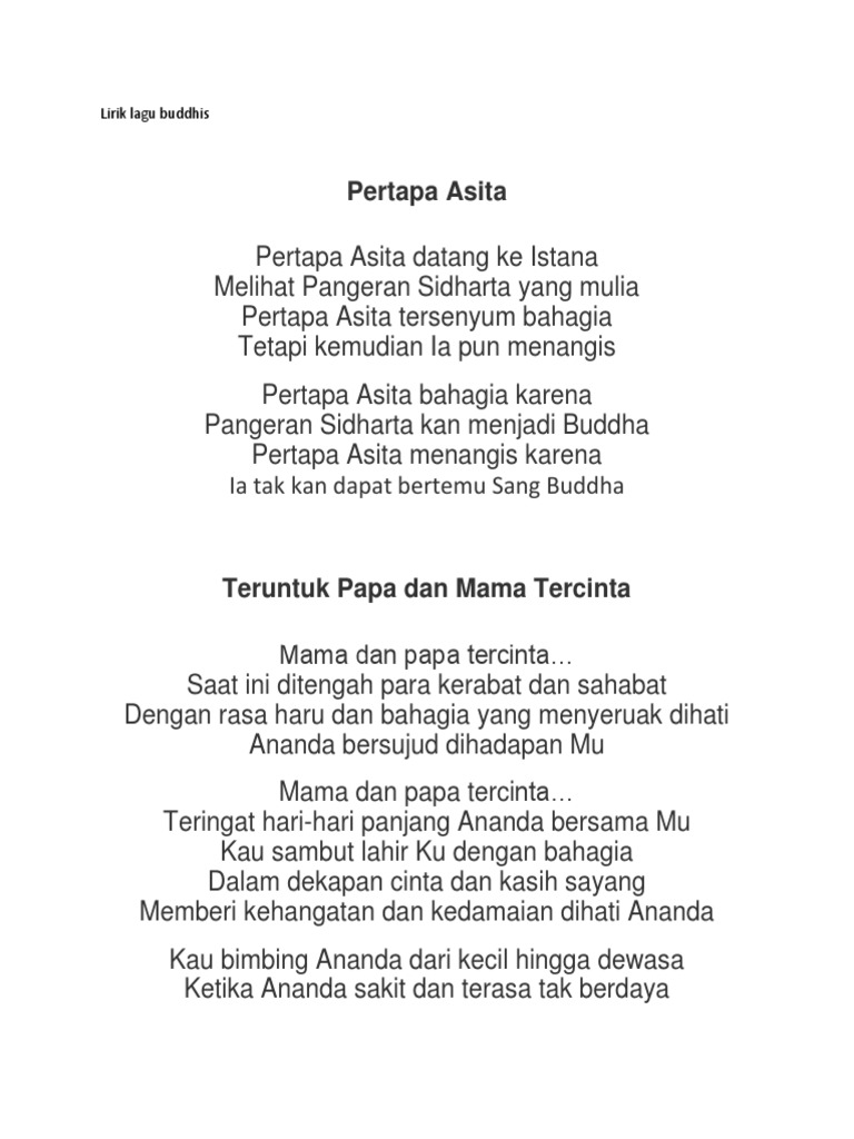 Lirik Lagu Buddhis Docx