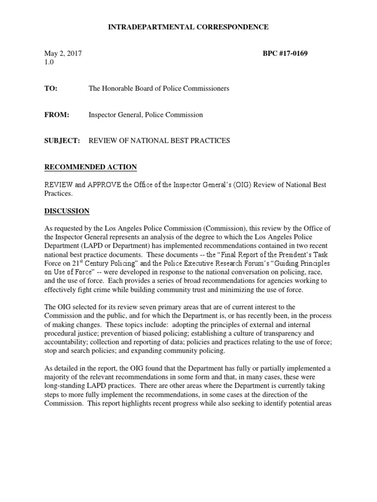 LAPD Best Practices Review Report | PDF | Los Angeles Police Department ...