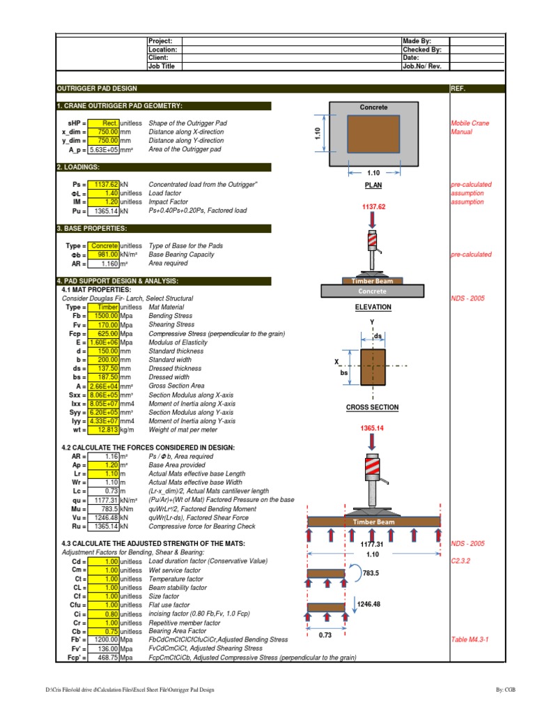 Outrigger Pad Design Calculation PDF Bending Young's Modulus