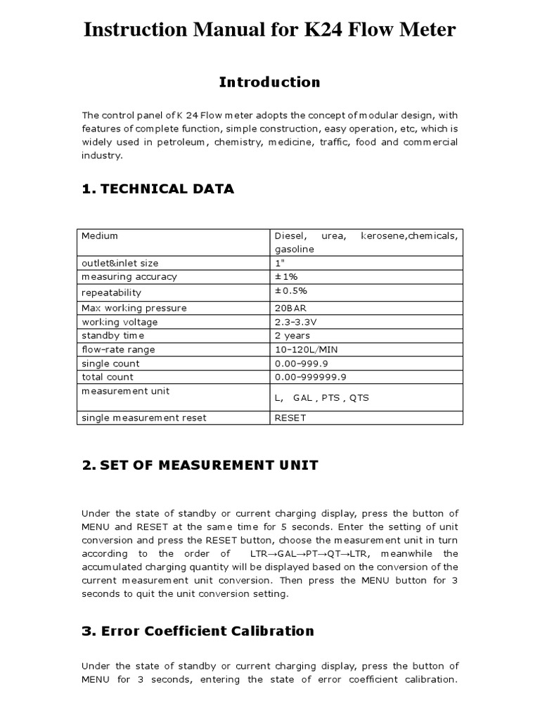 PP k24 Electronic Turbine Flowmeter PDF Calibration Flow Measurement