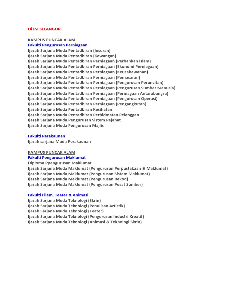 Uitm List Pdf