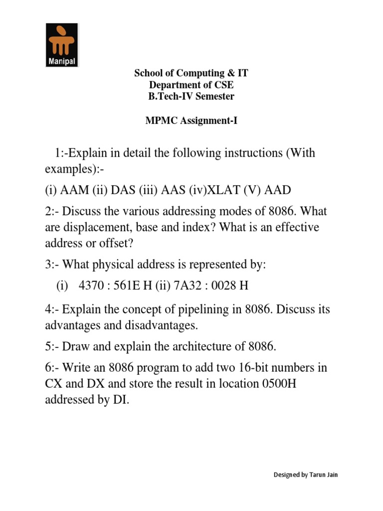 8086 Microprocessor Assignment Guide | PDF