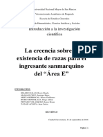 Creencia Sobre La Existencia de Razas en Estudiantes Sanmarquinos