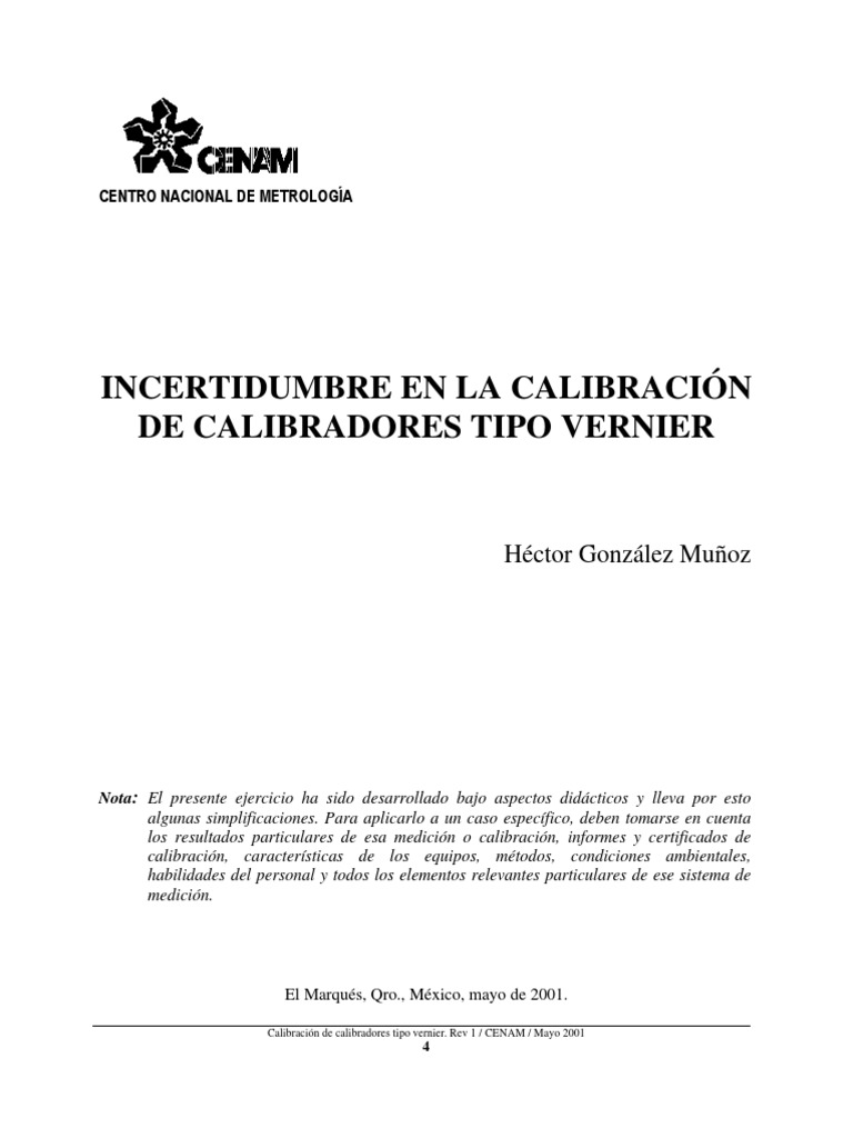 Incertidumbre en Calibradores Vernier | PDF | Calibración | Metrología