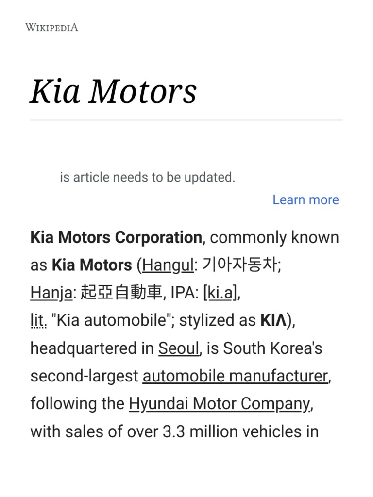 Kia Motors Wikipedia PDF PDF Car Motor Vehicle