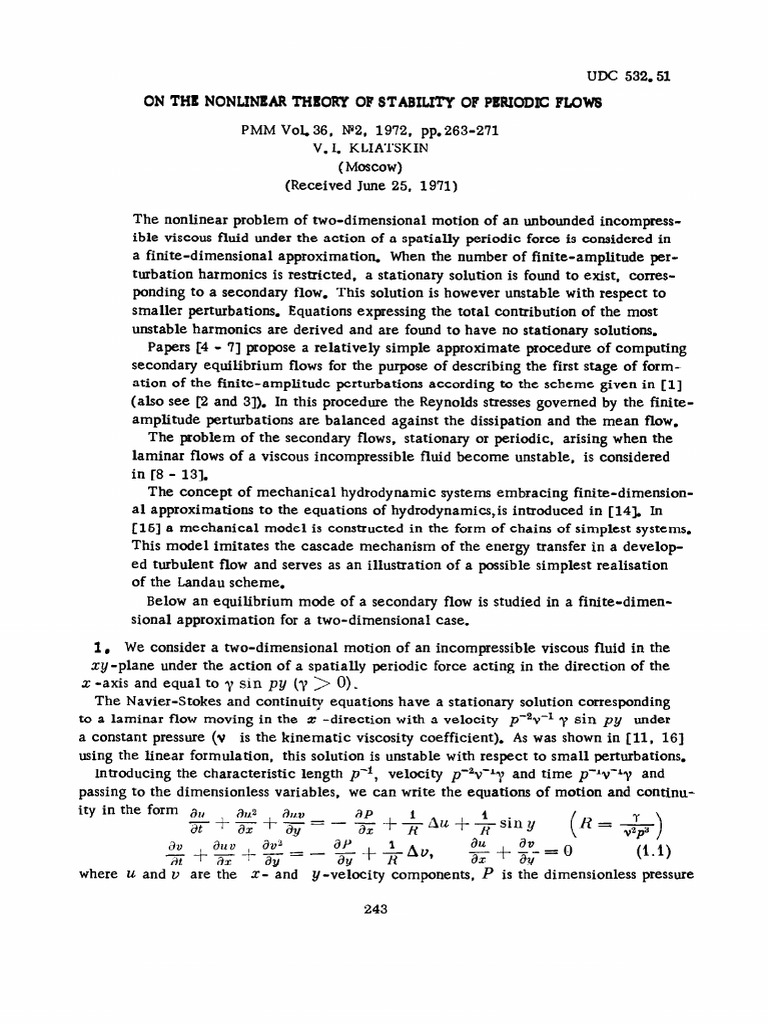 Nonlinear Stability of Periodic Flows | PDF | Stability Theory | Fluid ...