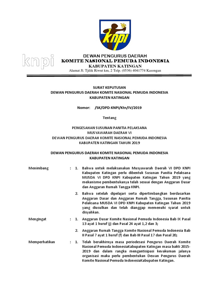 Update Ke-4 SK Panitia Knpi | PDF