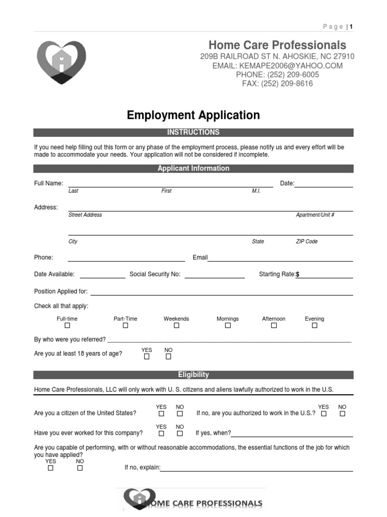 Home Care Employment Application Form | PDF | Criminal Record | Government