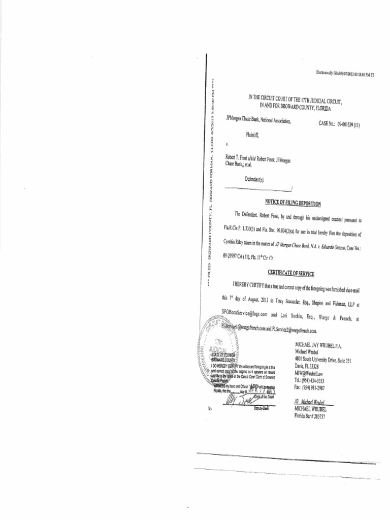 JPMorgan Chase Bank V Robert Frost Deposition of Cindy Riley | PDF