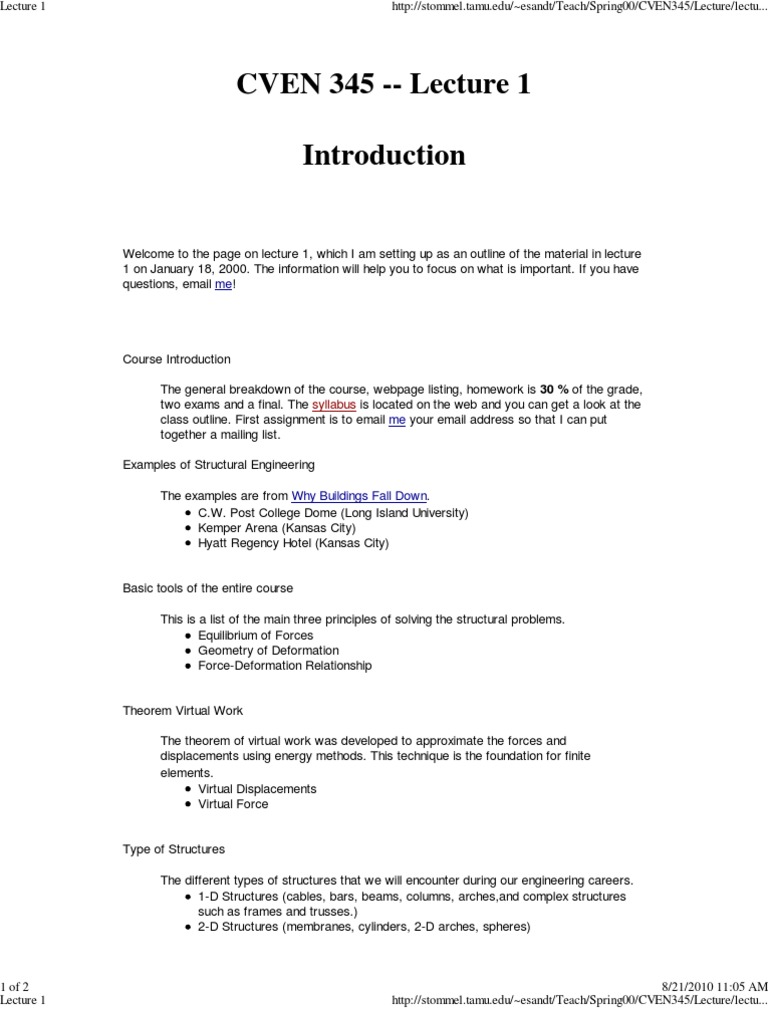 CVEN 345 - Lecture 1 | PDF | Stress (Mechanics) | Elasticity (Physics)