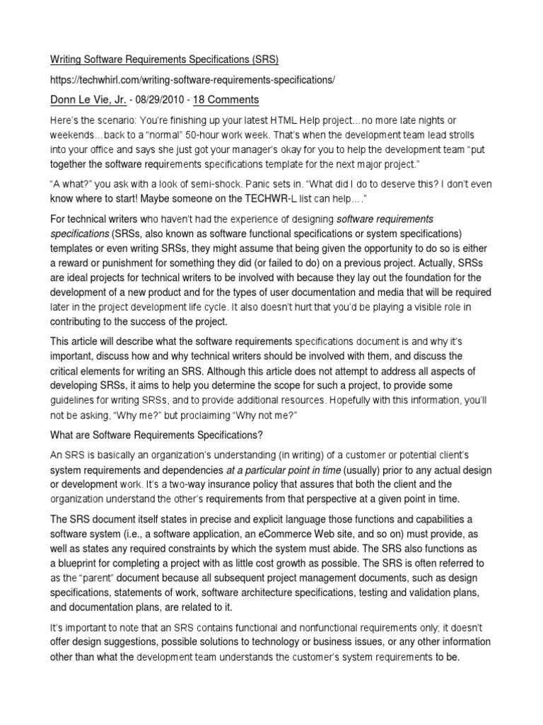 Writing Software Requirements Specifications | PDF | Specification ...