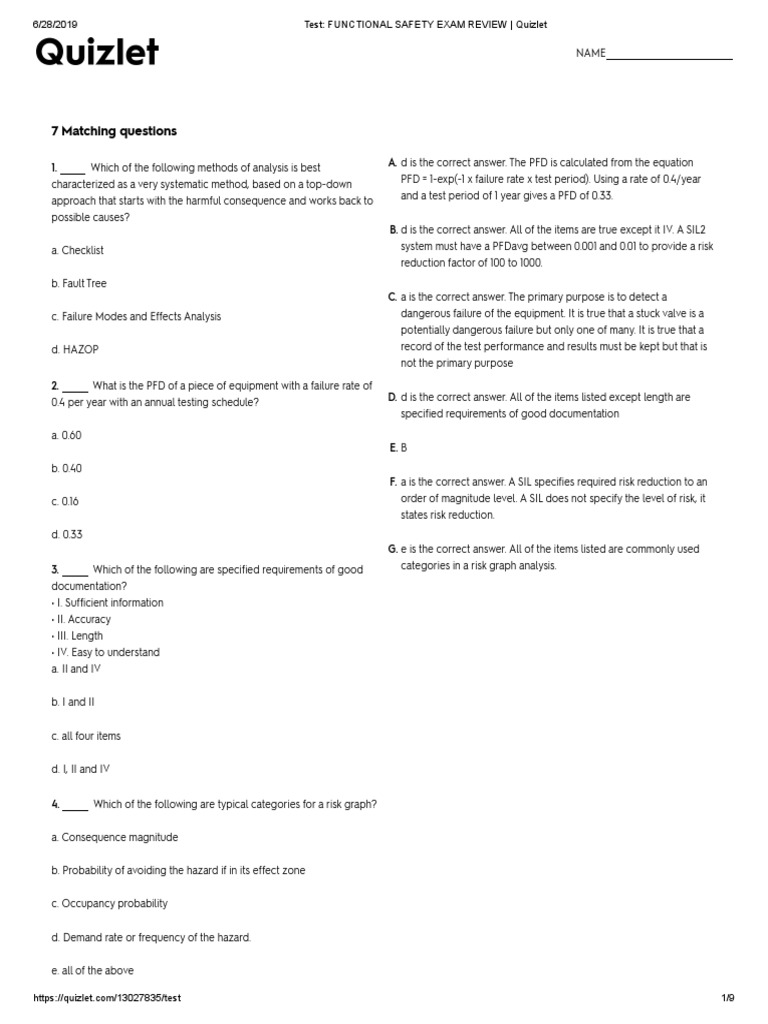 Test Functional Safety Exam Review Quizlet PDF Prevention Safety