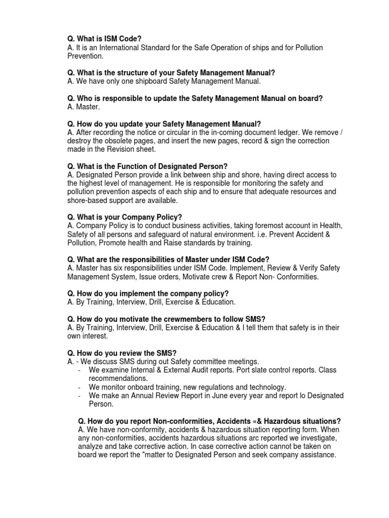 Basic ISM Questions and Answers PDF | PDF