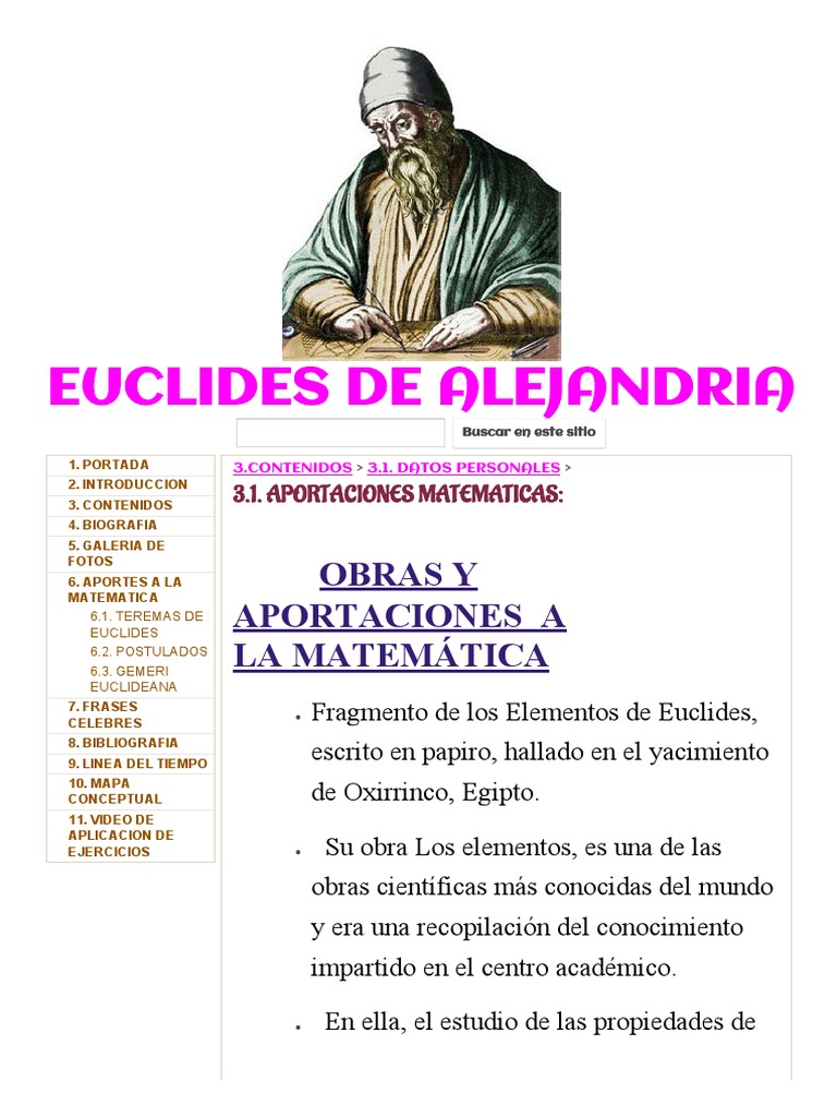 agricultores Influencia exótico 3.1. Aportaciones Matematicas - Euclides de Alejandria | PDF | Euclides |  Geometría euclidiana