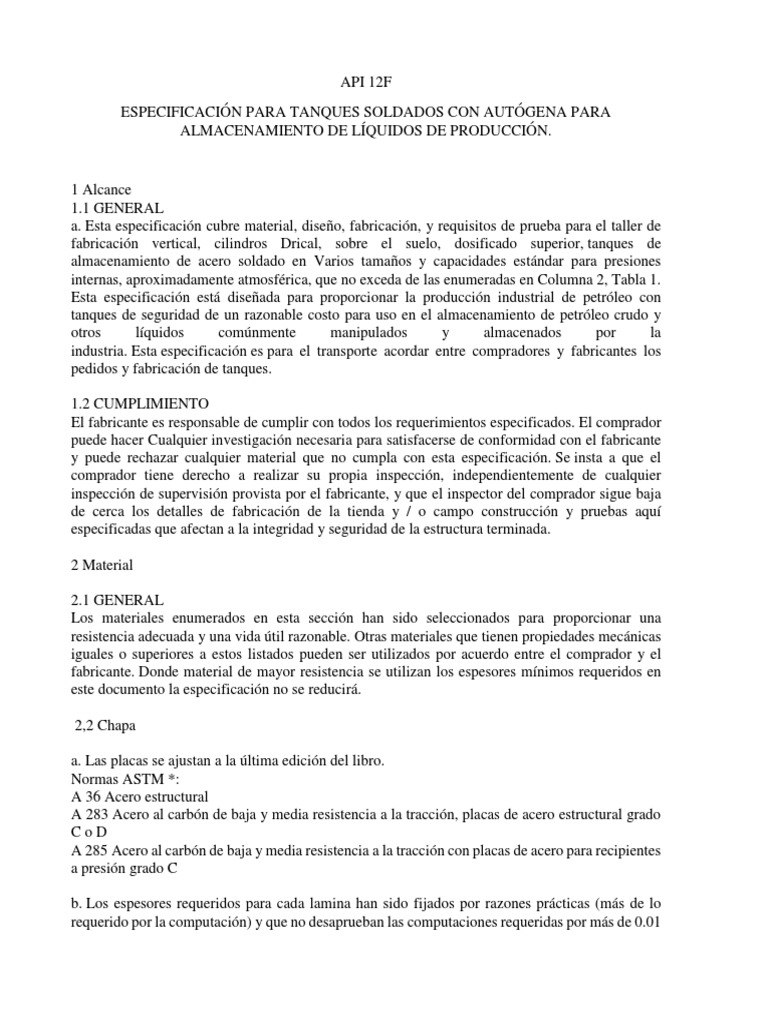 Api 12F | PDF | Tornillo | Acero
