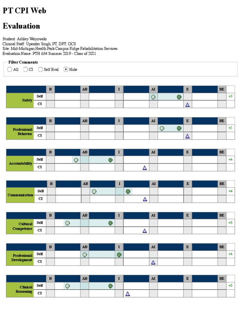 PT Cpi Web Evaluation: Filter Comments | PDF | Health Care | Medicine