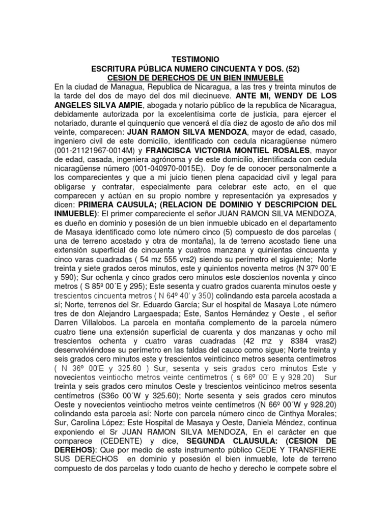 Modelo de Escrituras de Cesión de Derechos de Un Bien Inmueble. | PDF |  Nicaragua | Propiedad