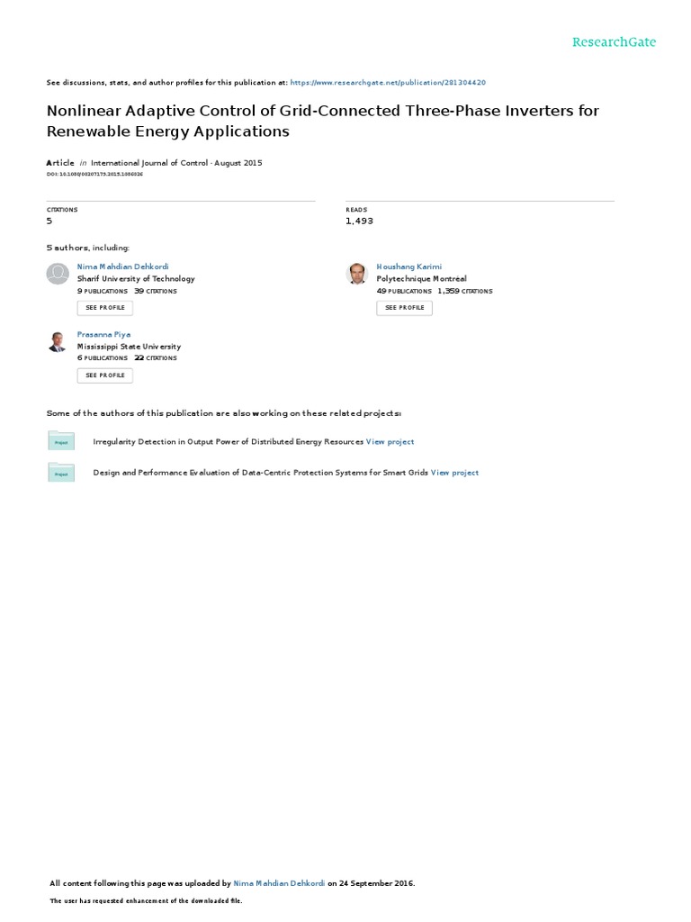 Nonlinear Adaptive Control of Grid-Connected Three-Phase Inverters For ...