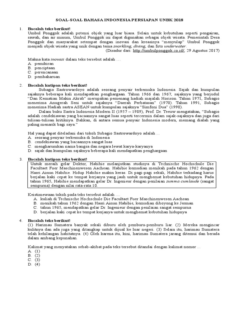 Soal Pemantapan Unbk 2018 Bin