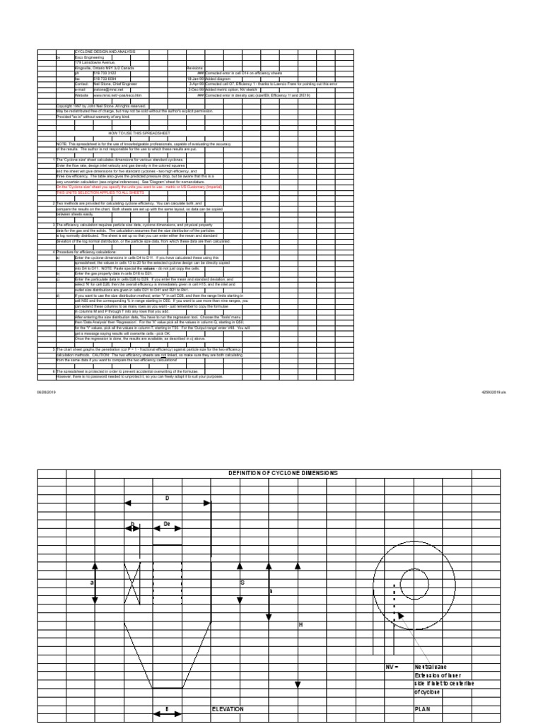 Cyclone Design and Analysis | PDF | Errors And Residuals | Spreadsheet