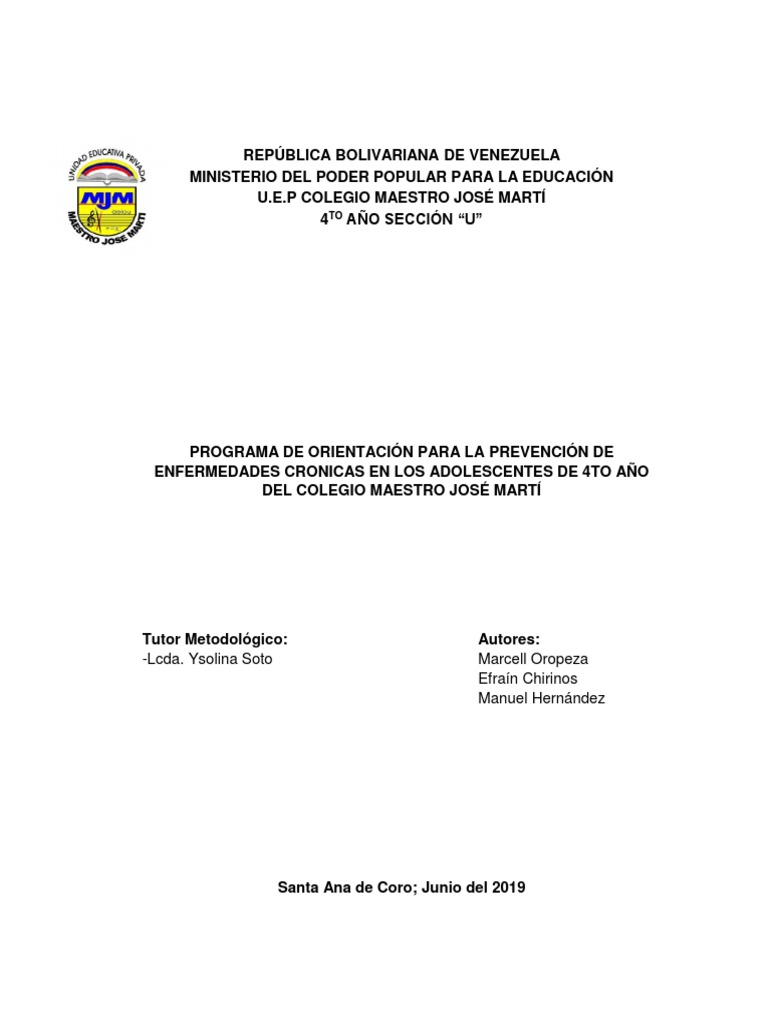 Prevención de Enfermedades Crónicas en Adolescentes | PDF | Condicion ...