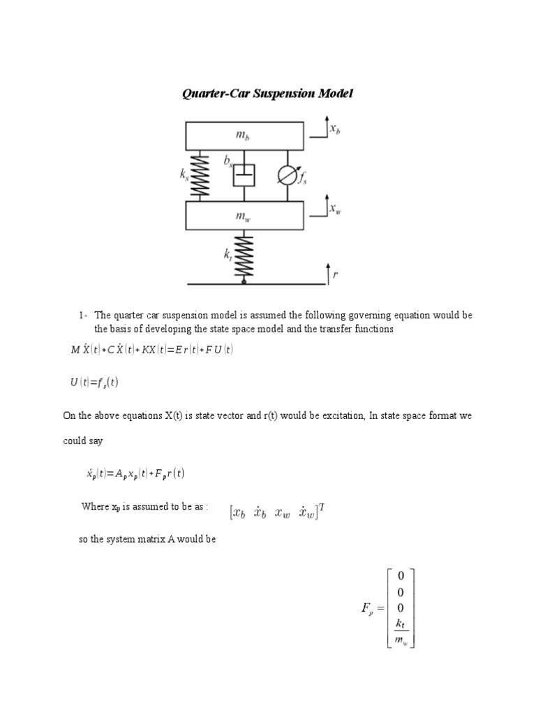 Analysis and Control of a QuarterCar Suspension Model Using State