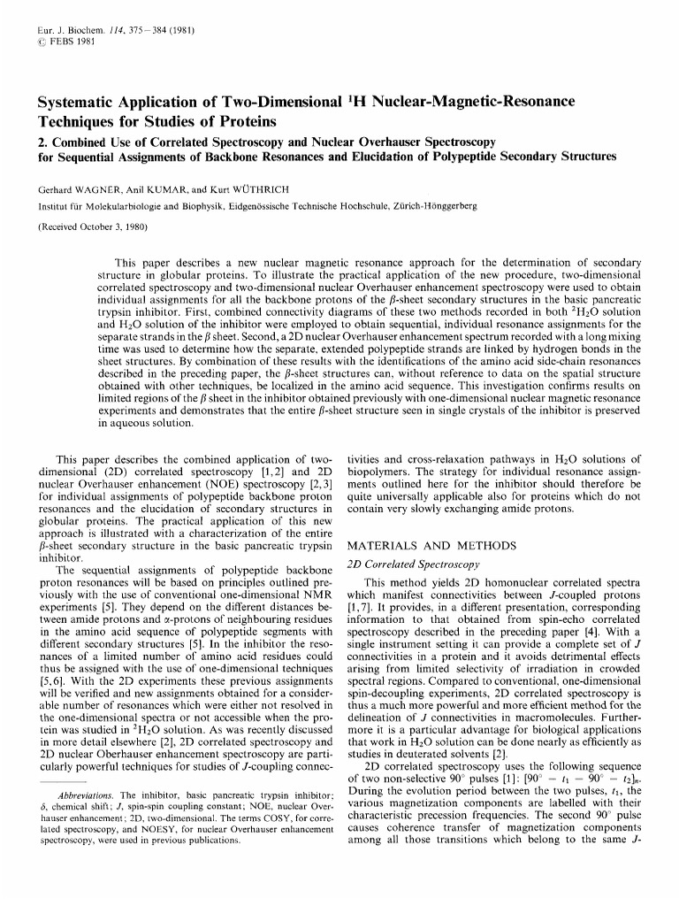 NMR Techniques for Protein Structure Analysis | PDF | Protein Structure ...