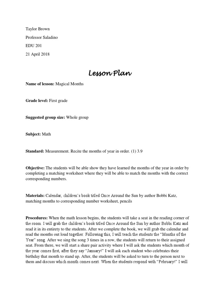 First Grade Magical Months Lesson | PDF | Lesson Plan | Education Theory