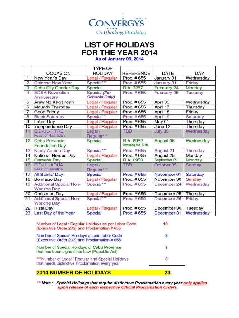 Holidays Cebu 14 Observances Holidays