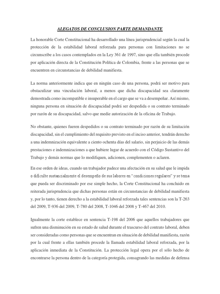 Alegatos de conclusión laboral