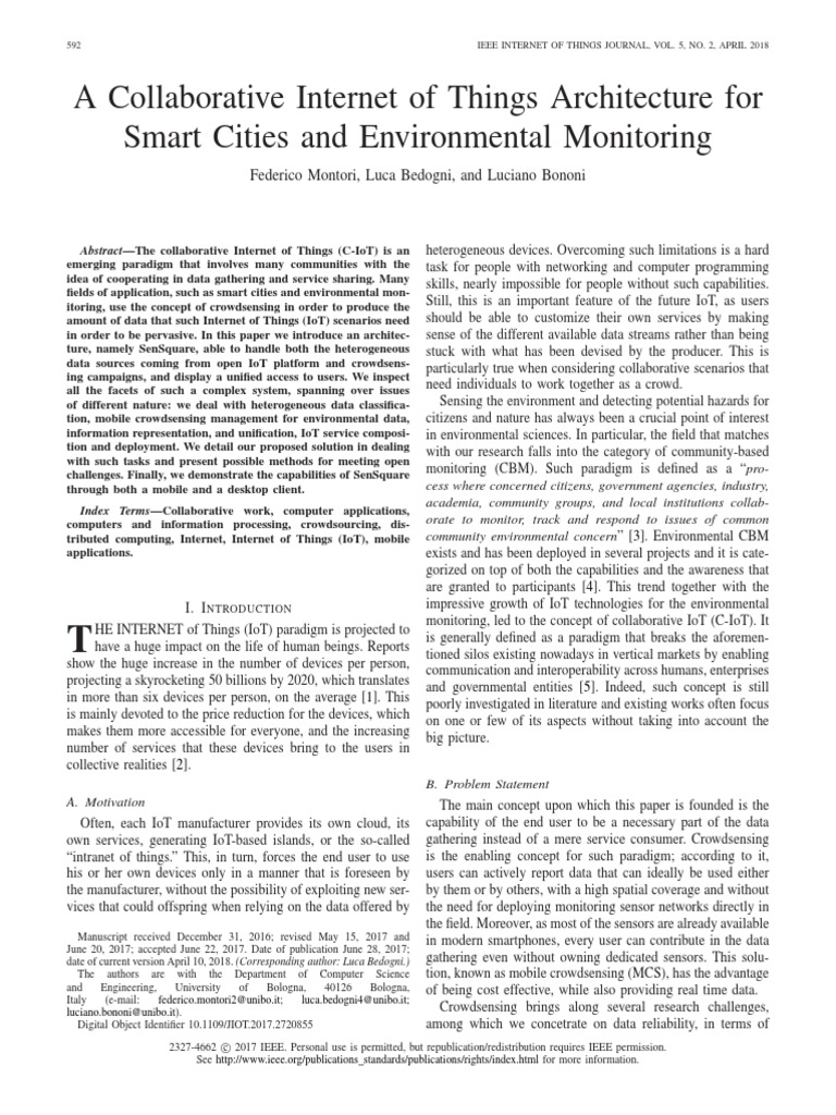 A Collaborative Internet of Things Architecture For Smart Cities and ...